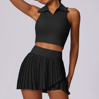 Vest Top Cute Tennis Skirt Set - Black