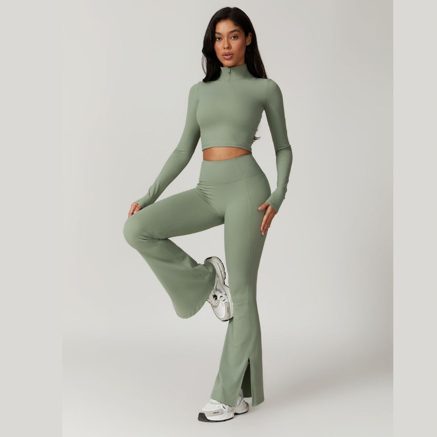 CAMILA Long Sleeve Top Flared Legging Set - Green