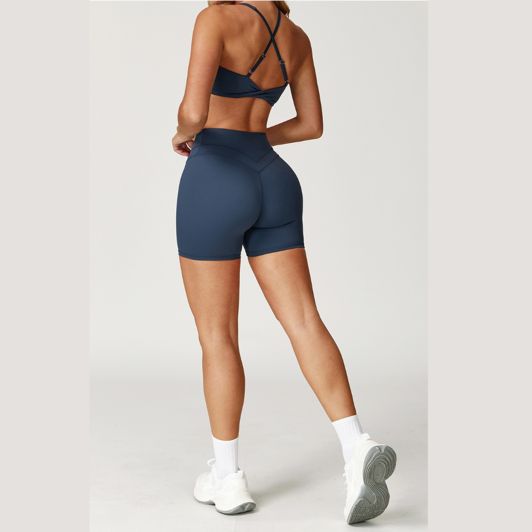 STELLA X-Back Crop Top Short Set - Navy