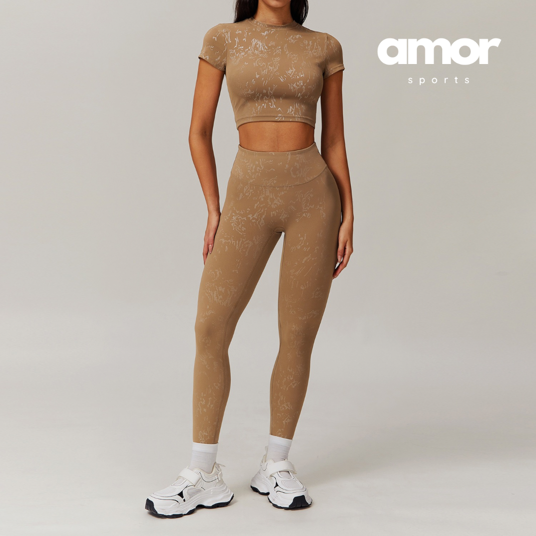 Elysian Glow Short Sleeve Legging Set - Brown