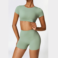 CHRISTIA Comfy Short Sleeve Crop Short Set - Green