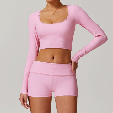 BONI Long Sleeve Top with Short Set - Pink