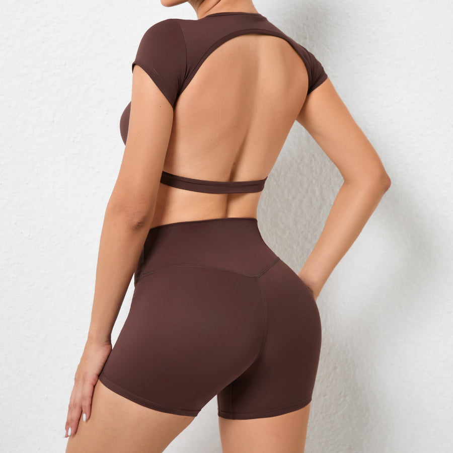 JESS Backless Stylish Summer Short Set - Brown