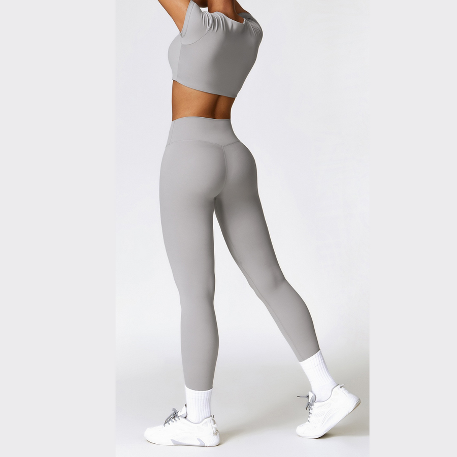 Comfy Short Sleeve Crop Top Legging Set - Grey