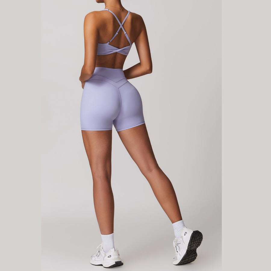 STELLA X-Back Crop Top Short Set - Lavender