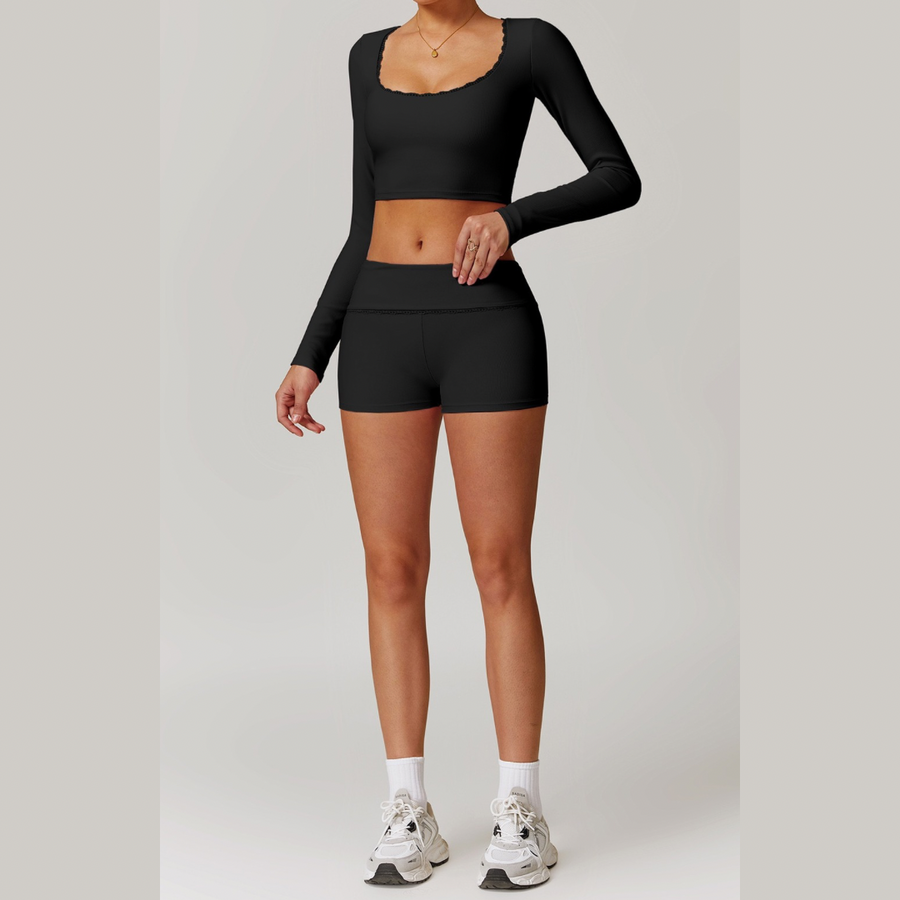 BONI Long Sleeve Top with Short Set - Black