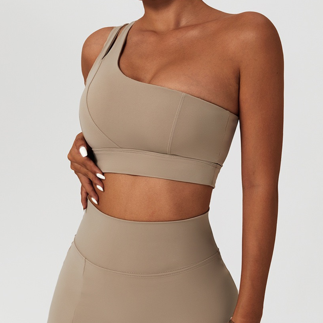 DONA Chic Single Shoulder Crop Top - Latte