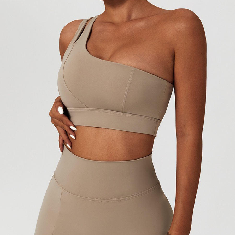 DONA Chic Single Shoulder Crop Top - Latte