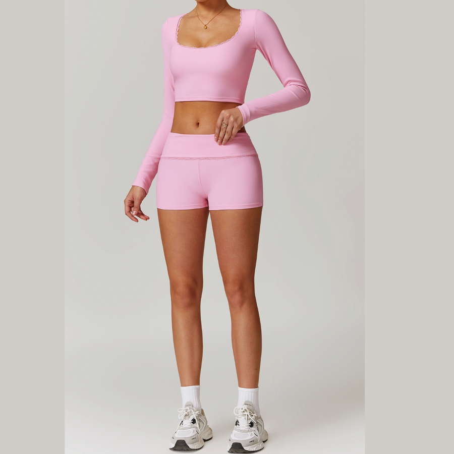 BONI Long Sleeve Top with Short Set - Pink