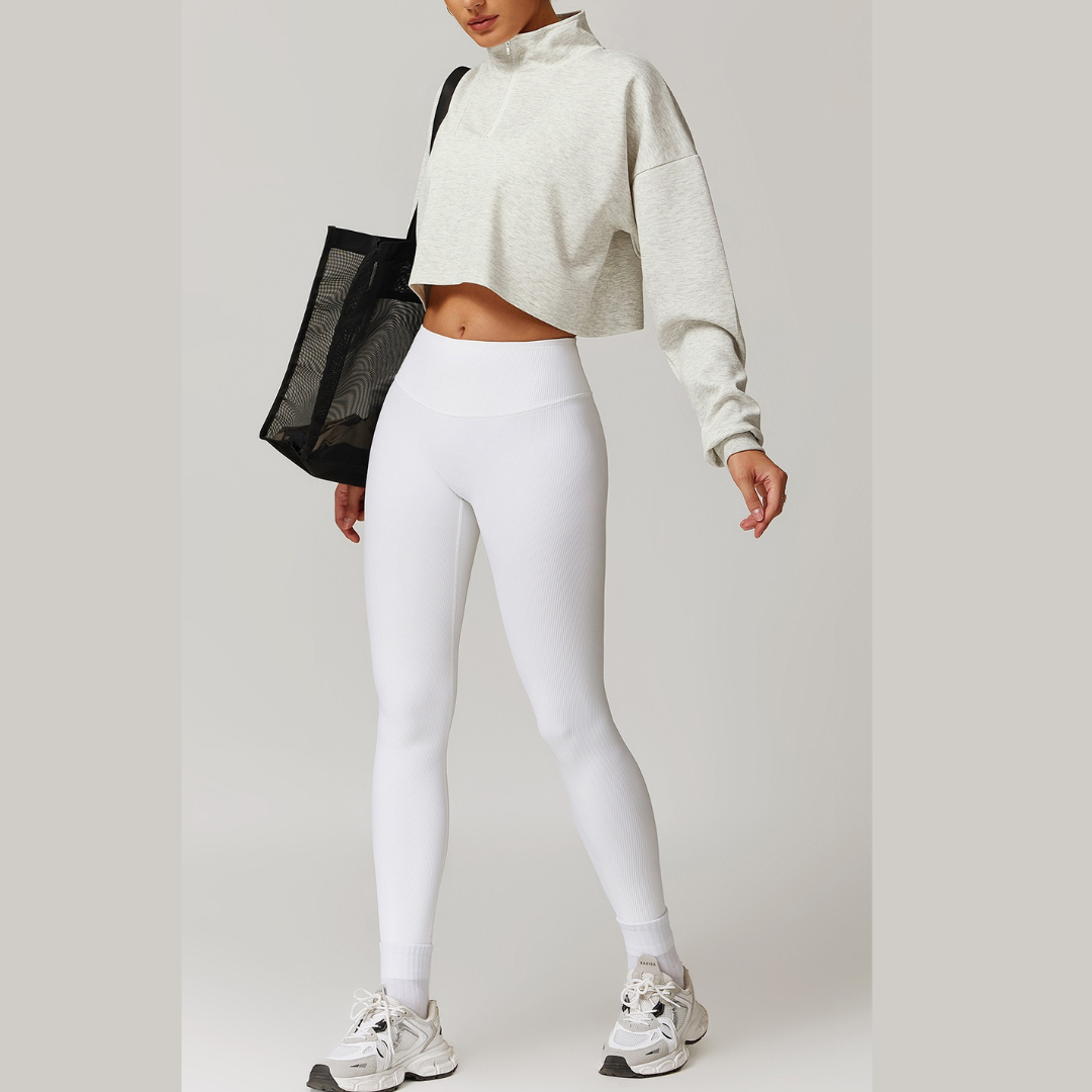 Alibi Chic Jumper & Ribbed Legging 2PCS Set - White Grey