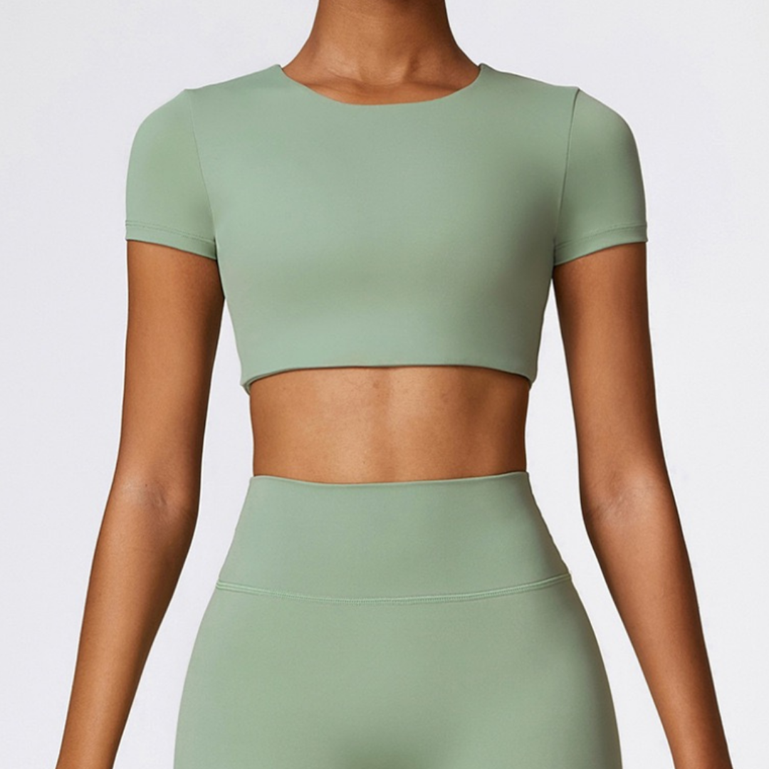 CHRISTIA Comfy Short Sleeve Crop Top - Green