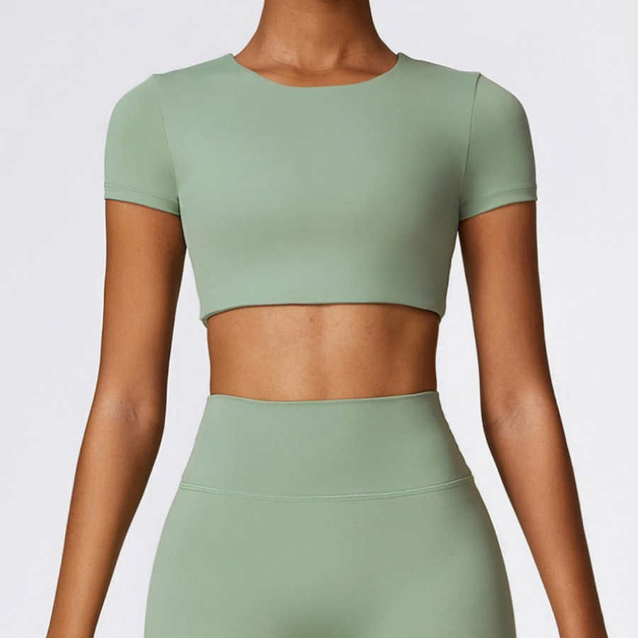 CHRISTIA Comfy Short Sleeve Crop Top - Green