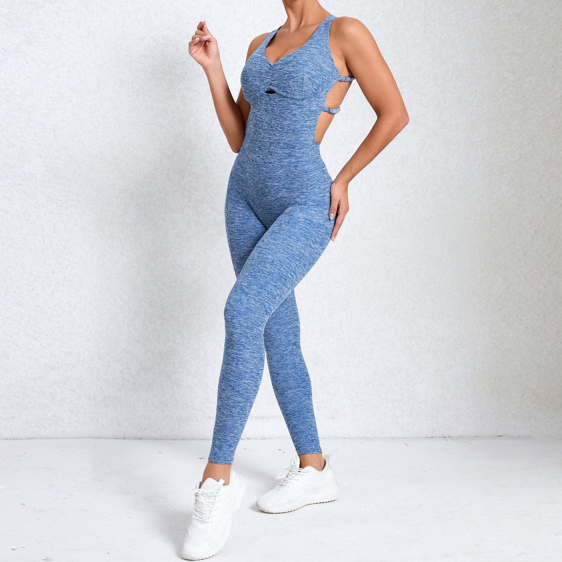 Trendy X-Back Sexy Scrunched Jumpsuit- Blue