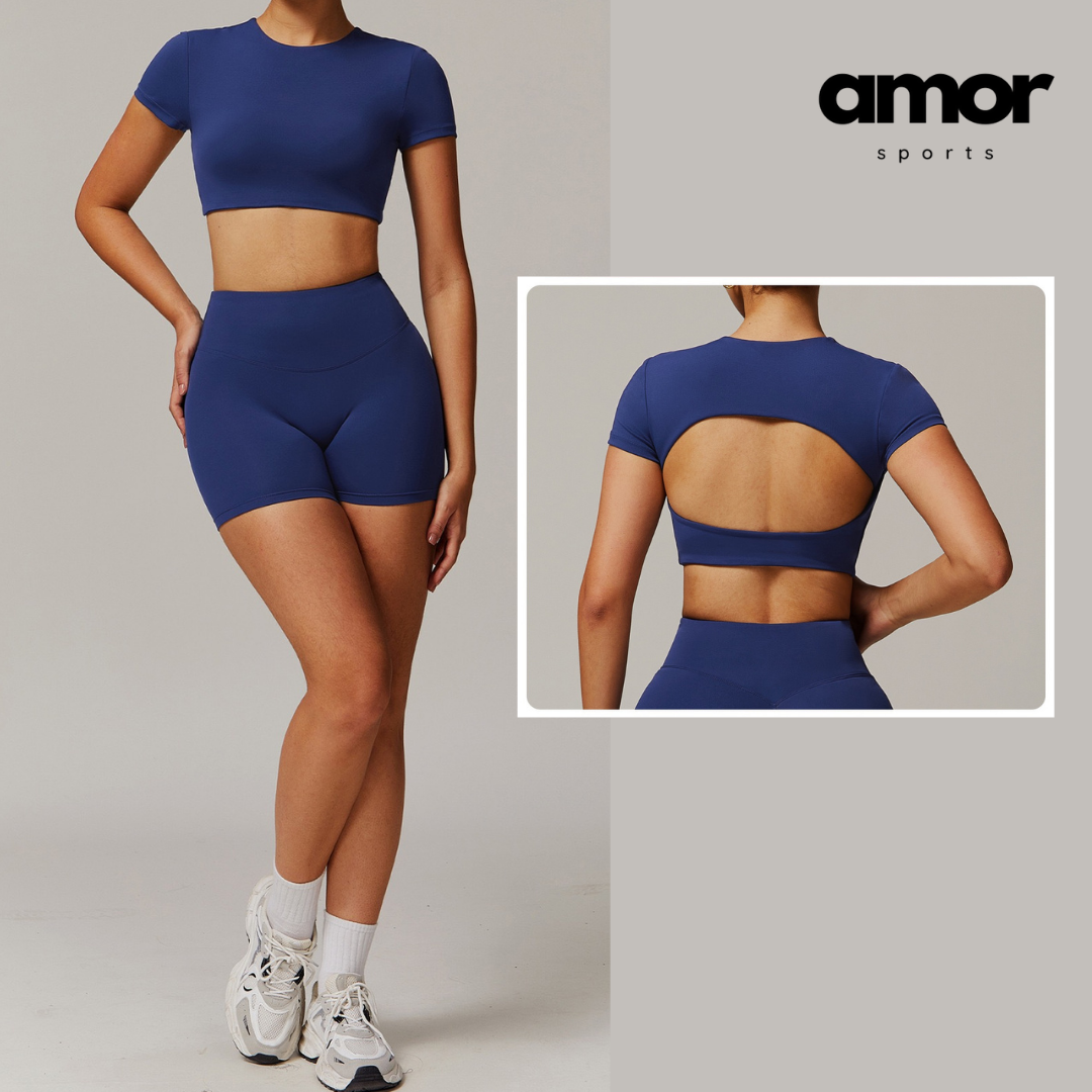EVA Premium Short Sleeve Top Short Set - Blue