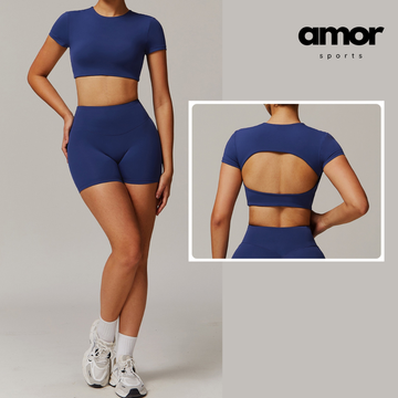EVA Premium Short Sleeve Top Short Set - Blue