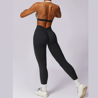 White Strap Backless V-Shape Legging Set - Black