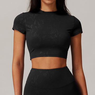 Elysian Glow Short Sleeve Crop Top - Black