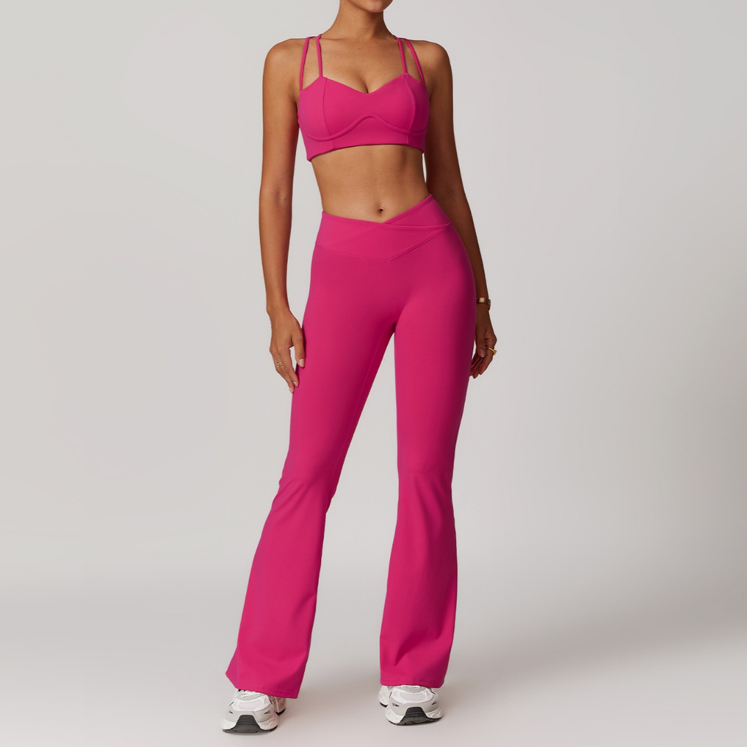 Sabrina Chic Flared Legging Set - Pink Rose