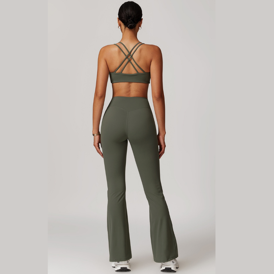 Sabrina Chic Flared Legging Set - Olive