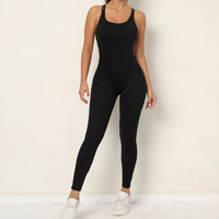 U-Neck Double X-Back Jumpsuit - Black