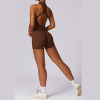 Stylish Zipper Scrunched Romper - Brown