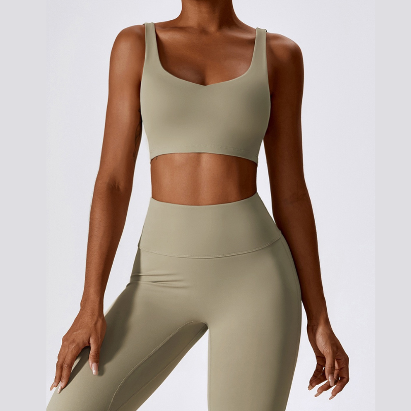 Deep V Flared Legging Set - Cream Grey