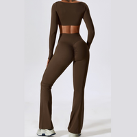 Long Sleeve Scrunch Flared Legging Set - Coffee