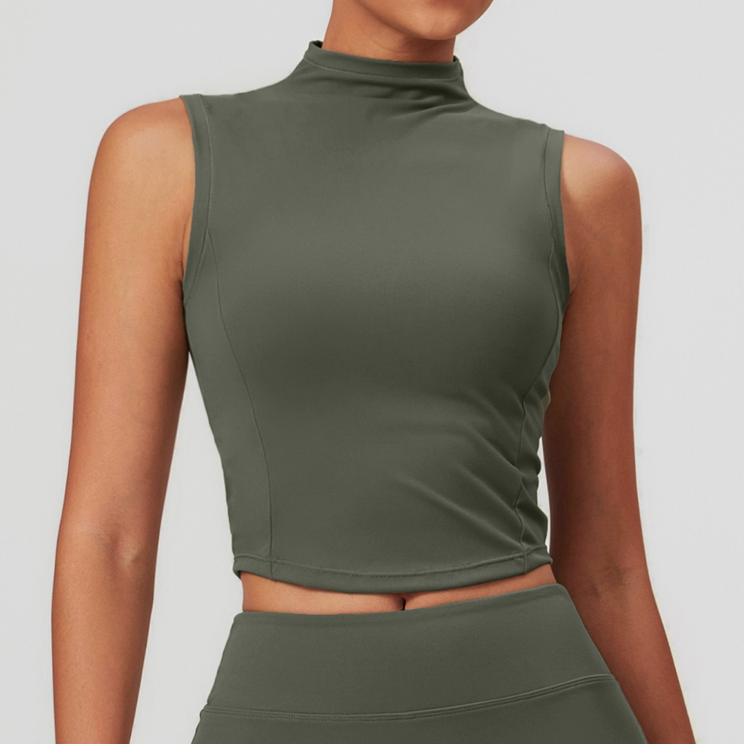 LILA Chic Vest Crop Top - Olive