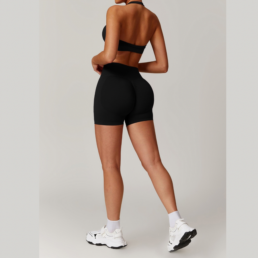 SANDY Backless Top Seamless Short Set - Black