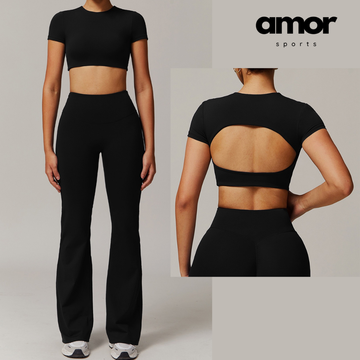 EVA Premium Short Sleeve Top Legging Set - Black
