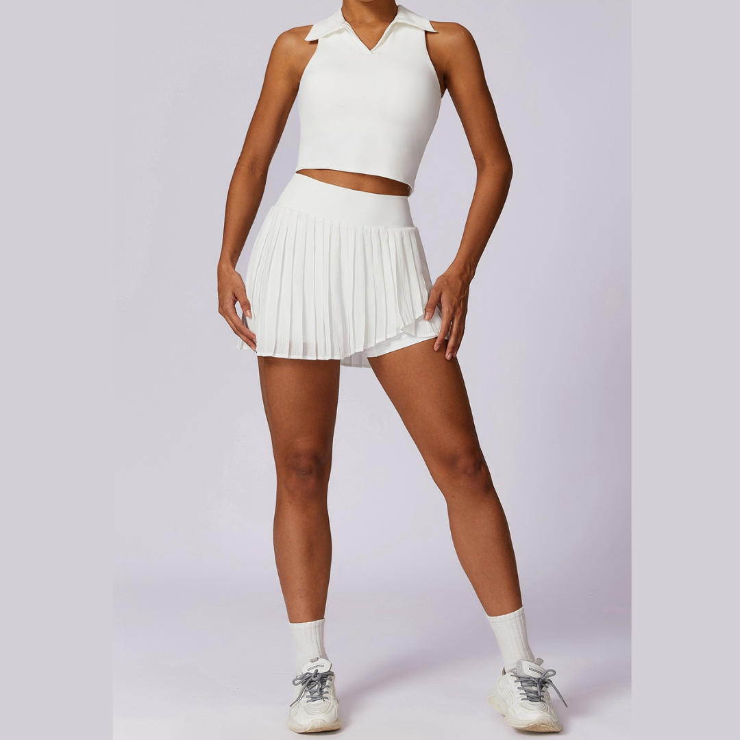 Vest Top Cute Tennis Skirt Set - White