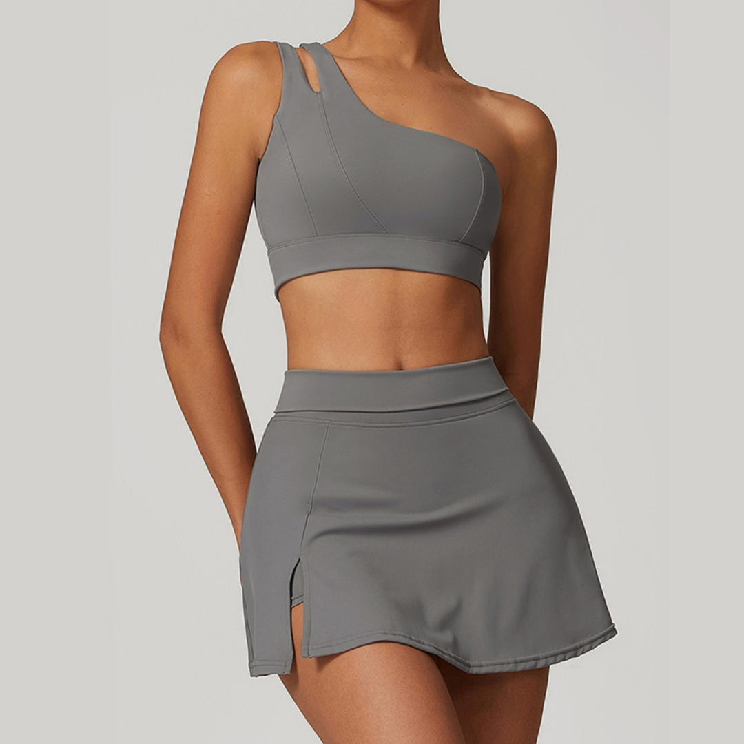 DONA Chic Single Shoulder Tennis Short Set - Grey