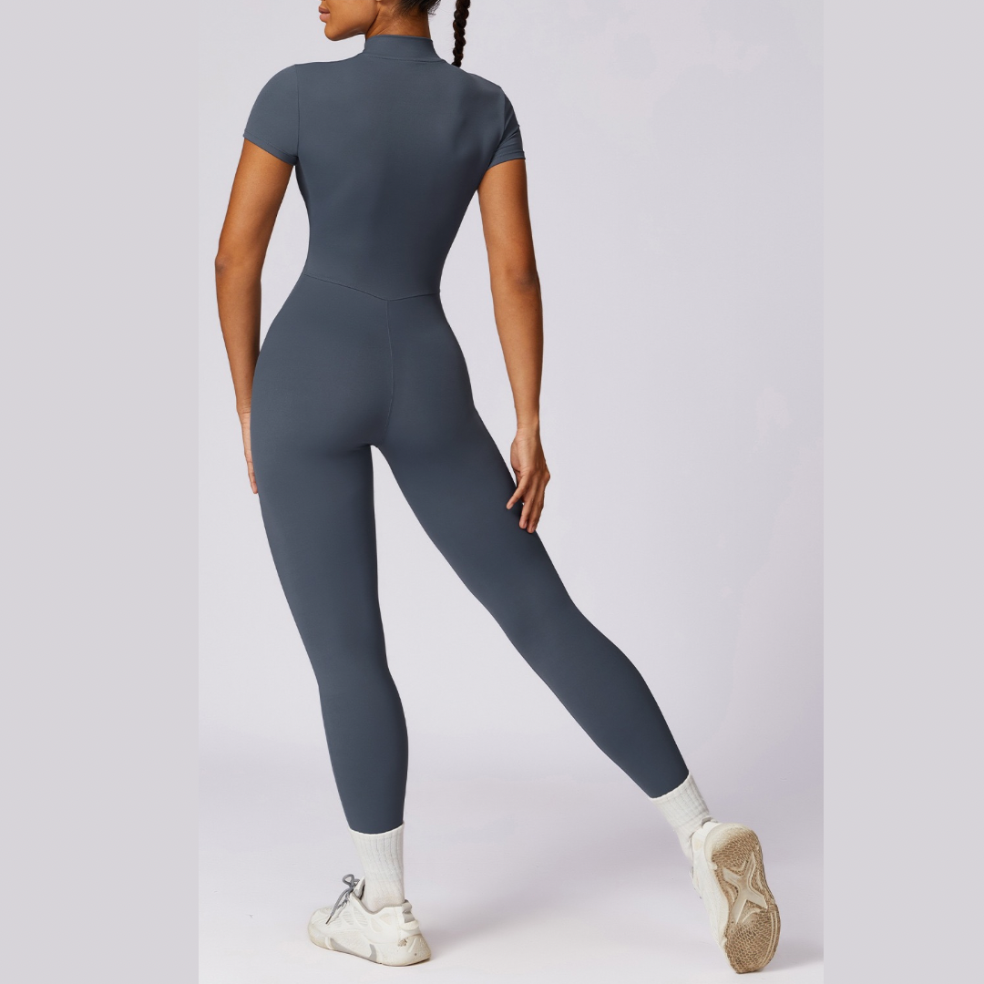 Classic Short-Sleeve Zipped Jumpsuit - Navy