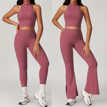 CAMILA Strong Support Vest Top Legging Set - Rose Vale