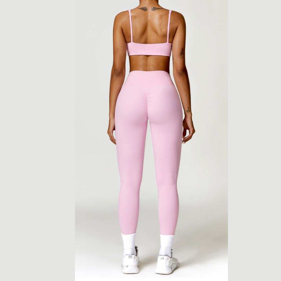 V-Top Skinny Scrunched Legging Set - Ροζ 