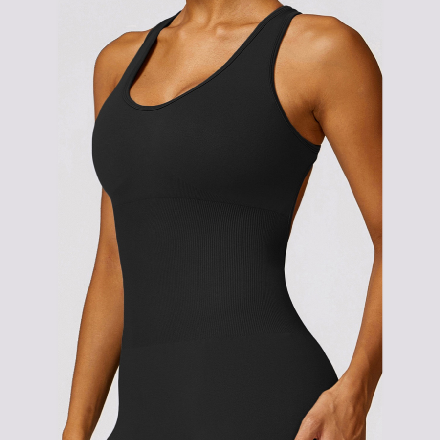 Seamless Cross Back Stylish Jumpsuit - Black