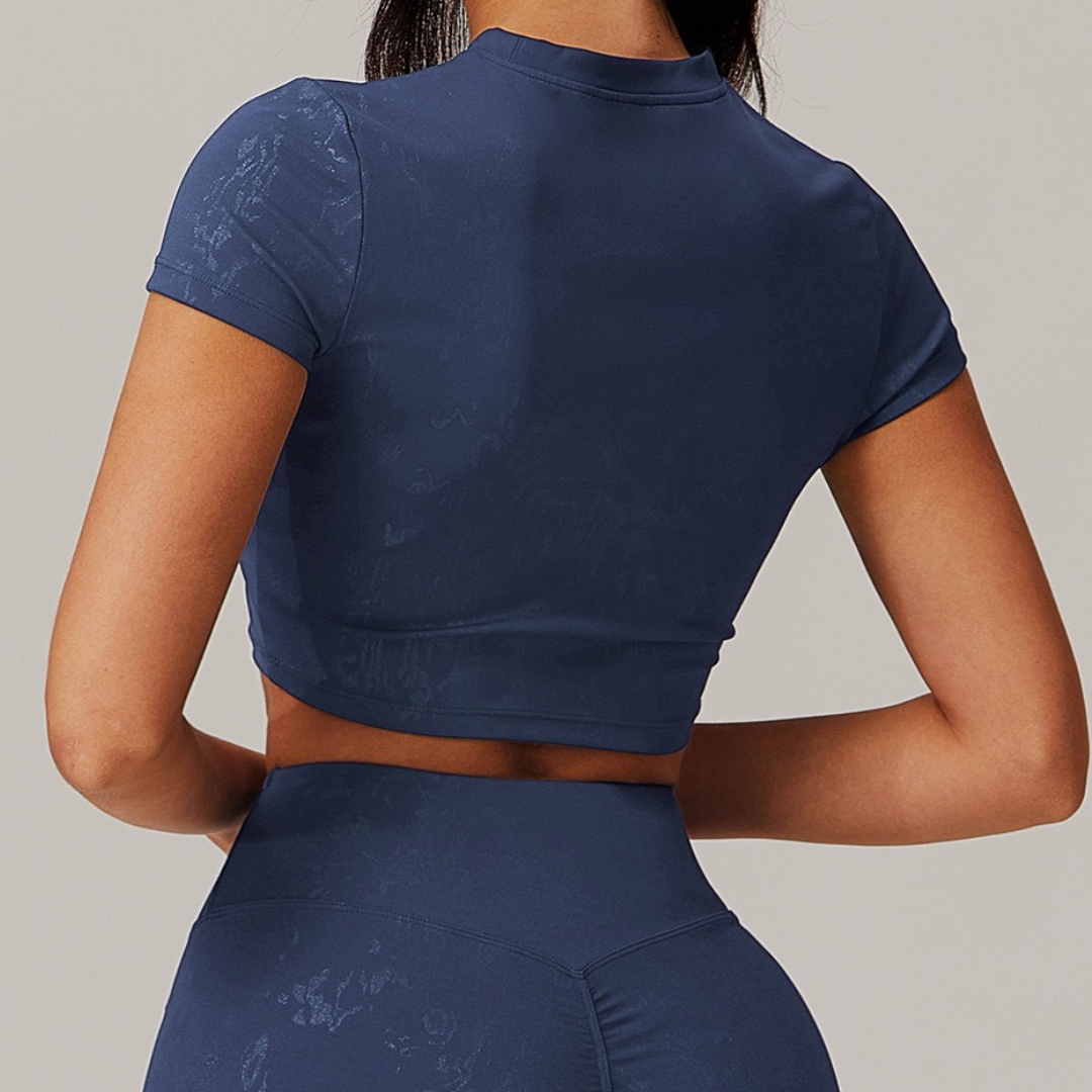 Elysian Glow Short Sleeve Crop Top - Navy