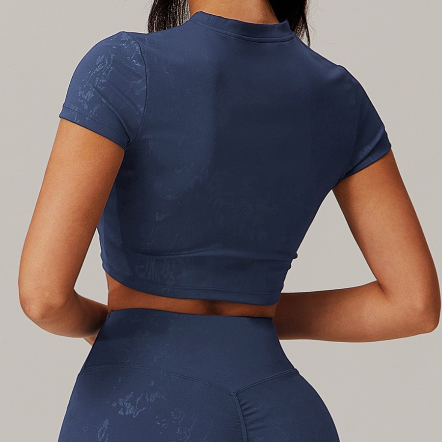 Elysian Glow Short Sleeve Crop Top - Navy