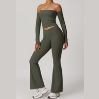 Sabrina Stylish Long Sleeve Flared Legging Set - Olive