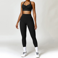 Backless Stylish Top V-Shape Legging Set - Black