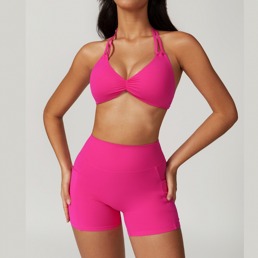 LUNA Chic Backless Top Scrunch Short Set- Magenta