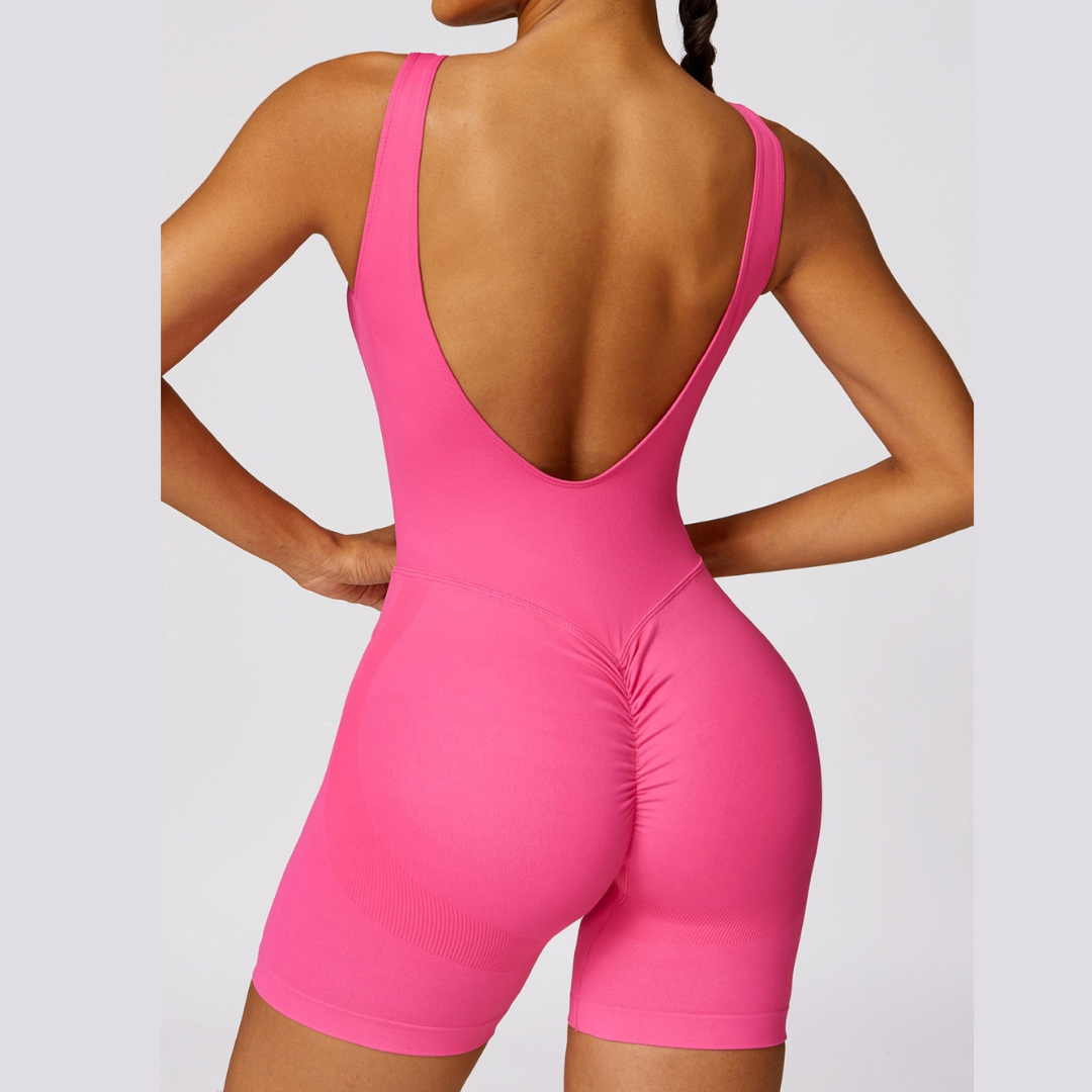 Seamless Deep-V Romper - Ροζ