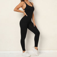 U-Neck Double X-Back Jumpsuit - Black