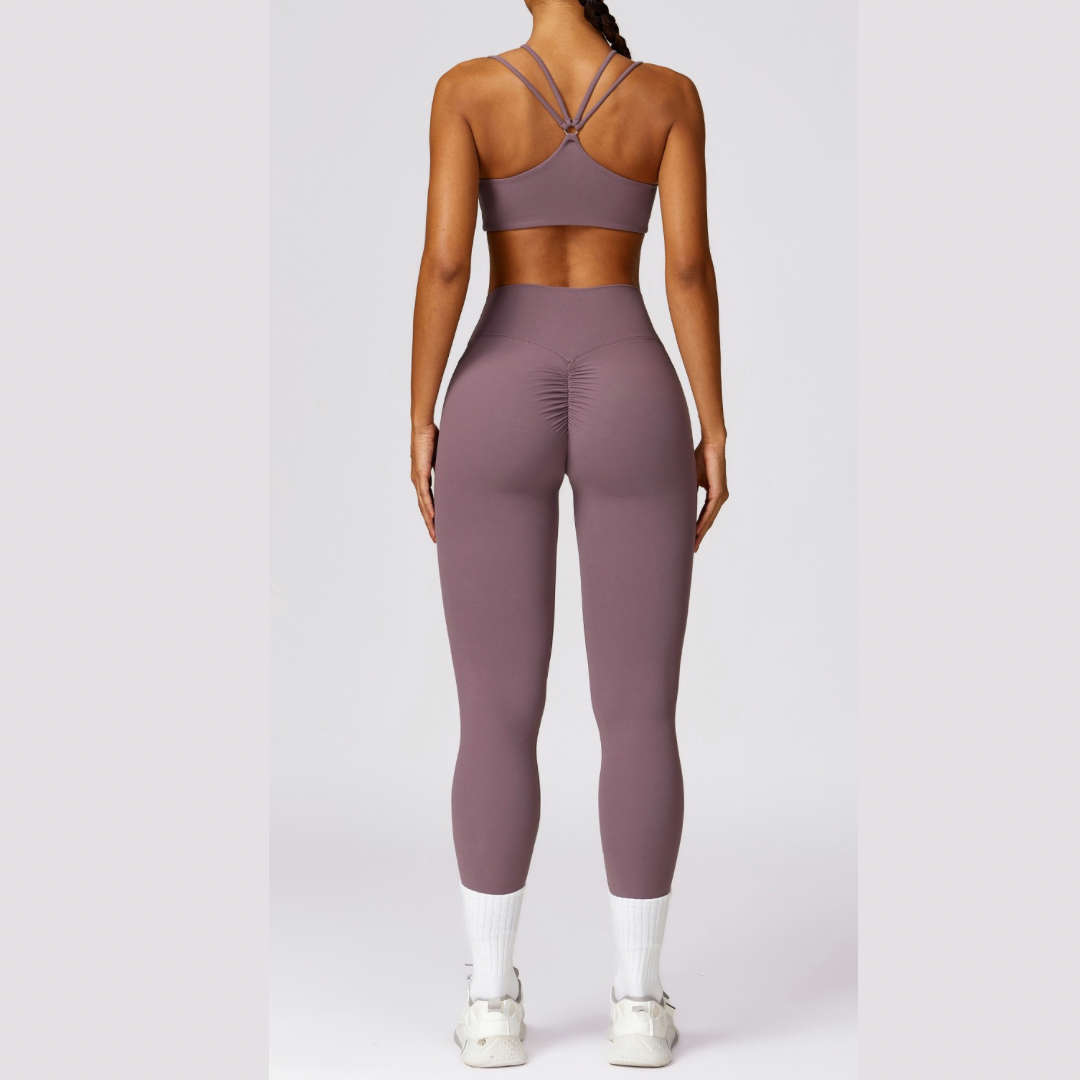 Σετ Skinny Legging Scrunch Μοναδικού Σχεδίου - Smoky Rose 