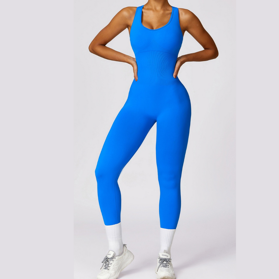 Seamless Cross Back Stylish Jumpsuit - Blue