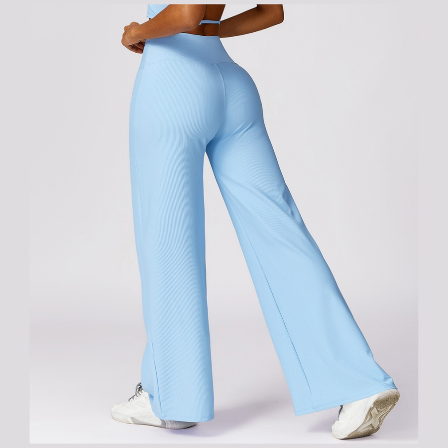 Premium Ribbed Elegant Pocket Flared Legging - Sky Blue