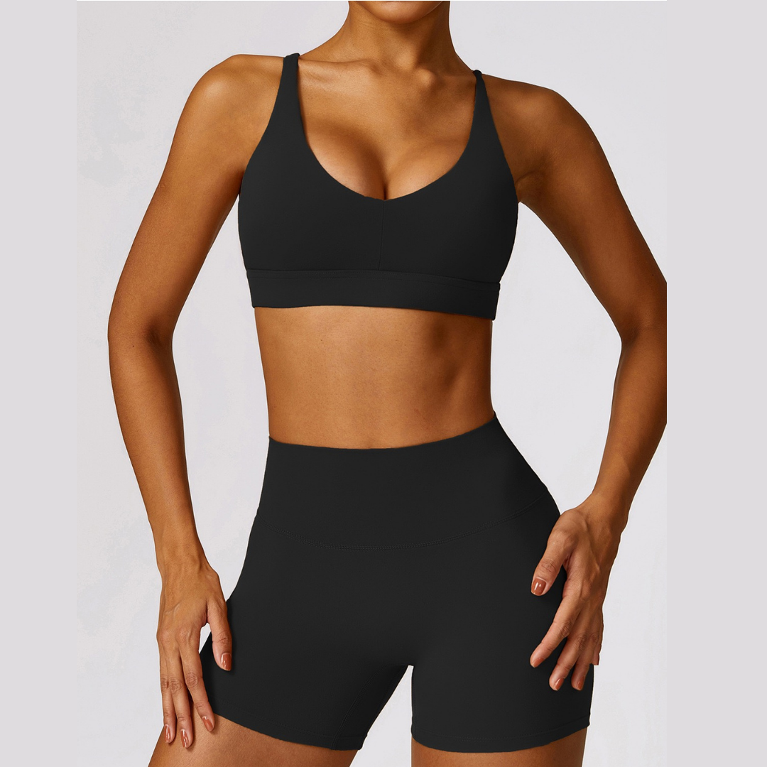 Stylish Back Premium Short Set - Black