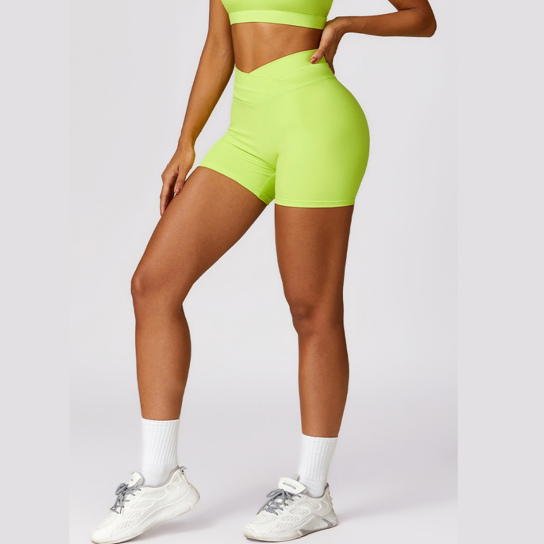 Stylish V-shape Wasit Design Short - Lime Yellow