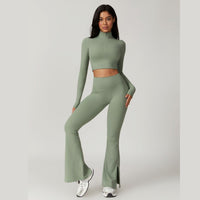 CAMILA Long Sleeve Top Flared Legging Set - Green