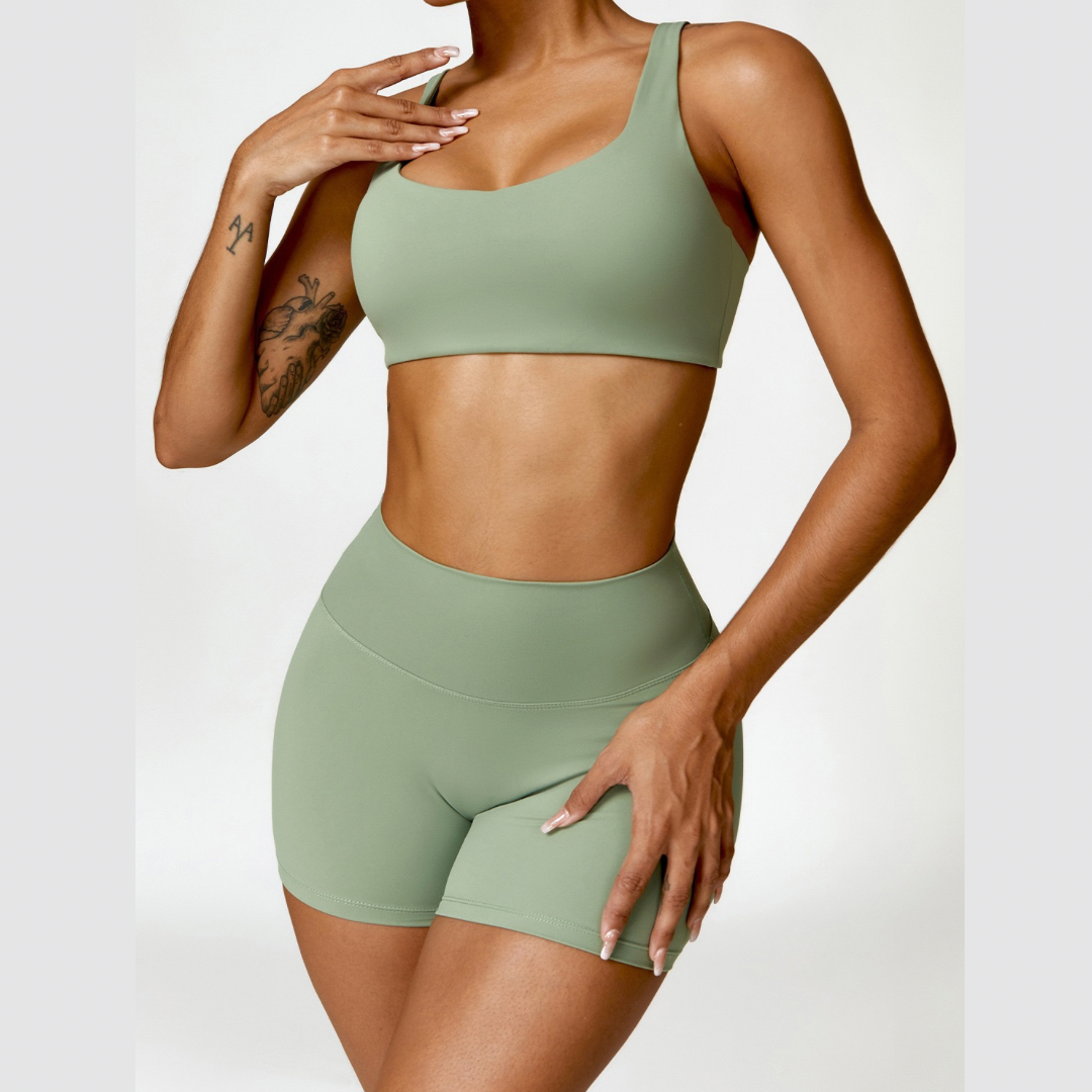 V-Top Scrunched Short Set - Πράσινο 